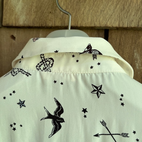 River Island Love Hearts Bierds Print Blouse 18( L ) Contrast Trim Long Sleeves - Picture 12 of 16